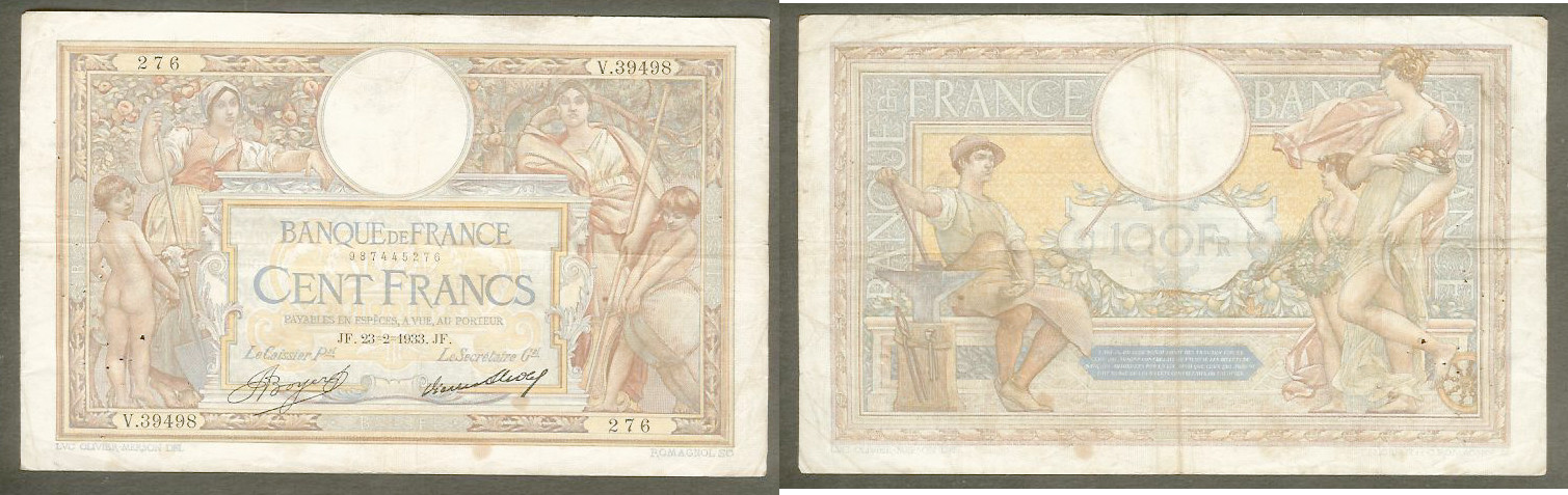 100 francs Merson 23.2.1933 VF